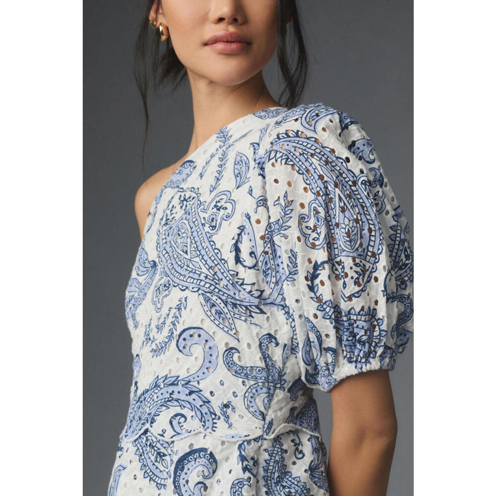 FARM Rio One Shoulder Dress in Blue and White Paisley - Picture 4 of 12